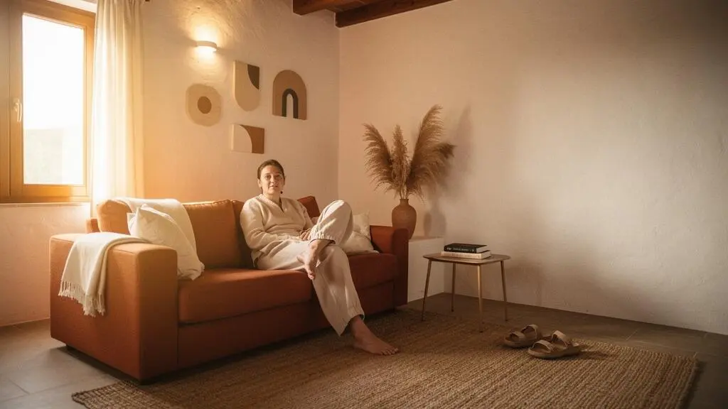 Salón español luminoso con textiles cálidos y materiales naturales que reflejan una decoración con personalidad duradera