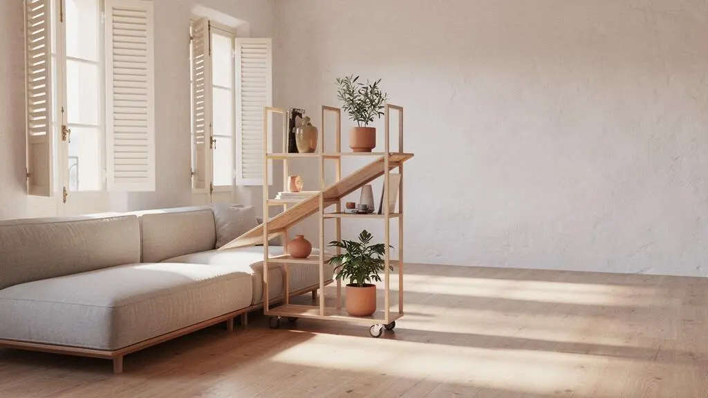 Salón luminoso de una vivienda española con mobiliario modular reorganizable, simbolizando un hogar flexible a largo plazo